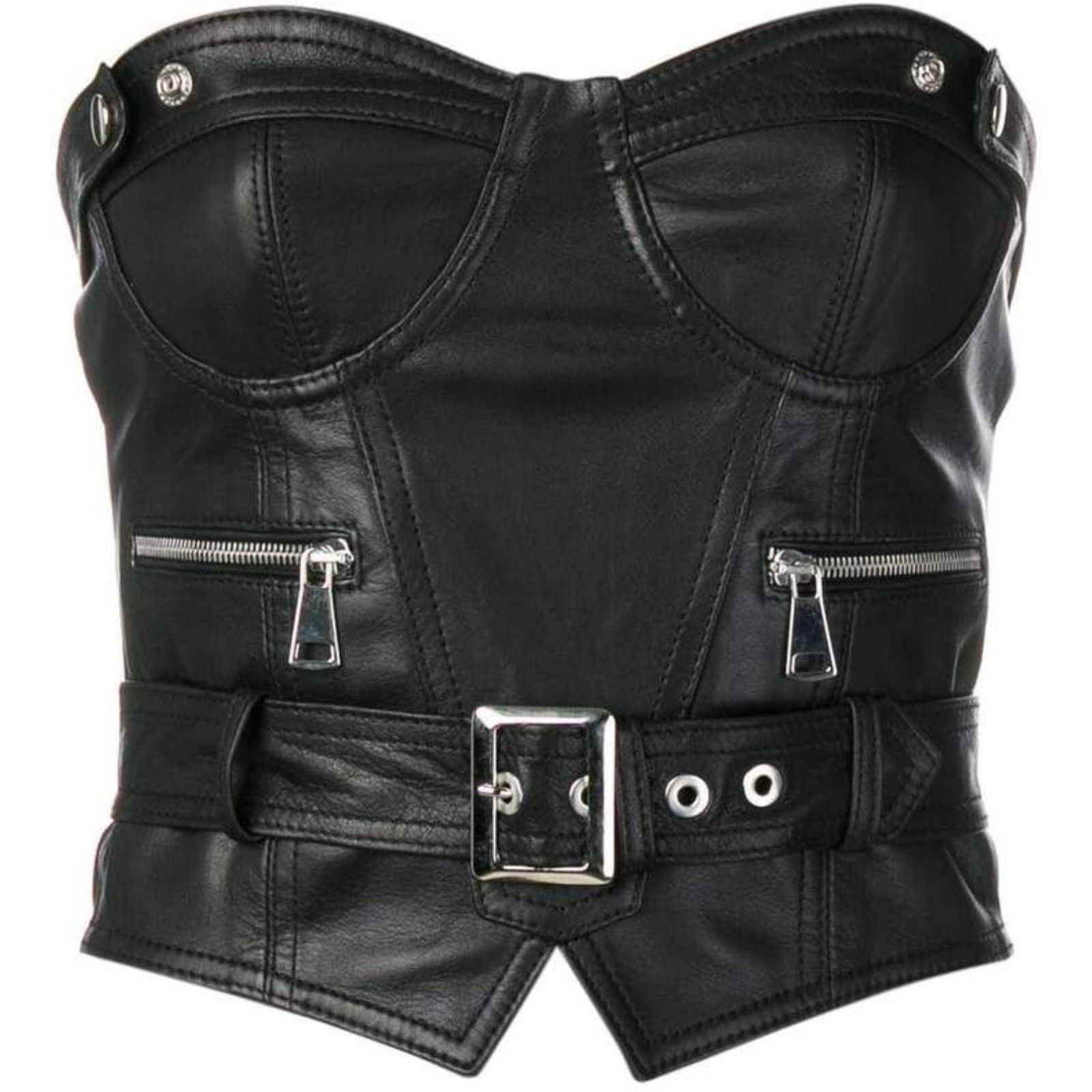 Manokhi Leather Corset Bustier Biker Top L